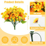 24 Bundles Artificial Fall Flowers For Outdoors Fake Daisy Mums Flowers Uv Resistant Autumn Flowers No Fade Indoor Outside Home Wedding Garden Porch Fall Décor (Orange Yellow)