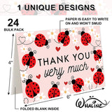 24 Pcs Ladybugs With Daisy Thank You Cards Greeting Cards With Envelopes Stickers Red Pink Blank Note Card For Wedding Business Graduation Bridal Baby Shower Birthday Party, 4 X 6 Inch