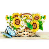 Sunflower Pop Up Card, Butterfly, Flower Basket, 3D Greeting Card, Gifts For Birthday, Mothers Day, Valentines Day, Mom, Wife, Girlfriend, Sister, 5X7 - Includes Envelope And Message Note