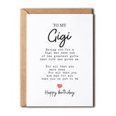 To My Gigi - Gigi Birthday Card - Gigi Is The Greatest Gifts In My Life - Birthday Card For Gigi - Gift For Gigi Card- Christmas Gifts For Gigi