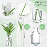 4 Sets Artificial Tulips With Clear Vase 20Pcs 14 Inches White Faux Tulips 4 Glass Vase Real Touch Tulip Fake Flowers For Spring Home Kitchen Wedding Centerpiece Decoration