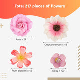 217 Pcs Mini Artificial Silk Flowers, Fake Rose Daisy Faux Flowers For Crafts, Rose Flowers Sunflower Daisy For Wedding Decoration And Daily Embellishment