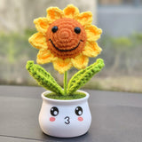 Crochet Sunflower Gifts For Women, Artificial Sun Flower For Office Desk Car Dashboard Decor, For Women Birthday (1 Sunflower - M)