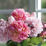 Tulip Real Touch Artificial Flower Arrangement With Vase, Mixed Dahlia Silk Flower In Vase For Dining Table Decorations, Wedding Centerpiece (Pink)