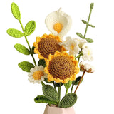 Crochet Flower Bouquet, Handmade Artificial Sunflowers Bouquet Knitted Flowers Crochet Sunflower Decor For Home Kitchen Wedding Party Office Decor