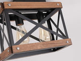 2 Light Rustic Farmhouse Wood Ceiling Light Oak Wood & Black Metal Flush Mount Fixture