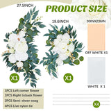 4 Pcs Wedding Arch Flowers And Drape Kit Include 2 Artificial Floral Swag And 2 White Chiffon Drapes, Faux Flower Set For Diy Wedding Party Reception Ceremony Backdrop Rose Decoration