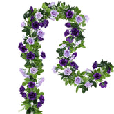 2 Pack Artificial Flower Garlands 15.8Ft Fake Rose Vines Silk Flowers Hanging Rose Ivy For Wedding Arch Party Home Garden Wall Decor (Purple)