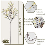 2 Pcs Artificial Cherry Blossom Flowers Bulk White Fake Fall Flowers Branches Silk Babys Breath Flower Fall Floral Stems For Vase Indoor Home Decor Wedding Party Table Centerpiece Christmas