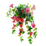 1 Branch(12 Stems/23 Flowers) Artificial Morning Glory Trumpet Flower Vine Plastic Flower Bouquet Hanging Wall Strings Flowers For Home Garden Wedding Party Decoration (Rose Red)