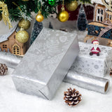 Mini Short Christmas Wrapping Paper Roll - Reversible Design (17 Inches X 32.8 Feet) - Silver & Gray Pinecone, Branches, Snowflakes