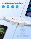 Rotating Flat Plug Surge Protector Power Strip 4 Outlets 4 USB Ports 2 USB C 5FT White