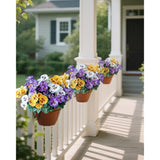 6 Bundles Outdoor Artificial Pansy Flowers - Uv Resistant Silk Faux Pansies (Purple, Yellow, White) For Planter, Front Door, Porch, Yard, Patio, Window Box & Home Decor