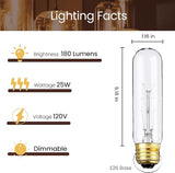 6 Pack T10 Tubular Incandescent Bulbs 25W E26 Base 120V Clear Dimmable Warm White Showcase Bulbs