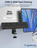 Desk Clamp Power Strip 13 Outlets 4 USB C 65W 10FT Surge Protector 1700J Black