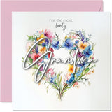 Grandma Birthday Card - Heart Of Flowers - Happy Birthday Card For Grandma From Grandson Granddaughter, 5.7 Inch Floral Bouquet Greeting Cards