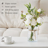 Fake Flowers With Vase, Faux Flowers In Vase, White Silk Rose Artificial Flowers Bulk Arrangements For Home Decor For Living Room Bathroom Office Table Centerpiece Shelf Decorations