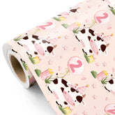 Girl 2Nd Birthday Wrapping Paper - Mini Roll - 17 Inch X 16.5 Feet - 2Nd Birthday Balloon And Cute Cow Wrapping Paper Perfect For Kids Girls, Baby Shower