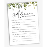 Pack Of 50 Greenery Advice Cards, Advice & Wishes For The Bride And Groom, Mr And Mrs Wedding Game Activity 5X7 Inches