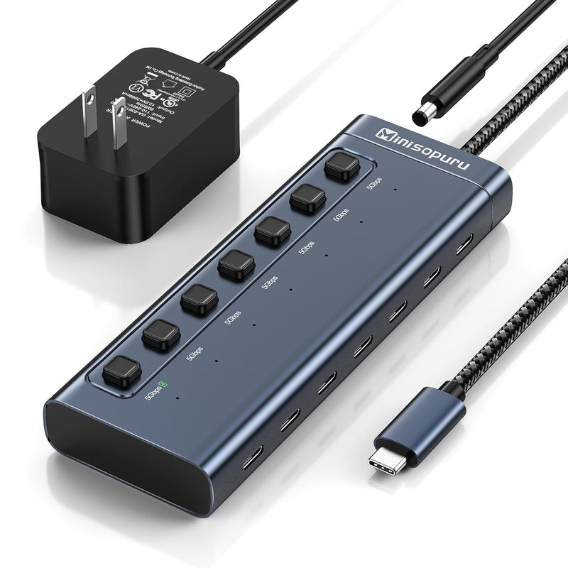 Powered Usb C Hub, 7 In 1 Usb C Splitter Support Fast Data & Fast Charging(Not