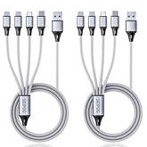 2 Pack 4 in 1 Multi Charging Cable 4FT 3A Fast Charging Nylon Braided Universal Charger Cord for iPhone Samsung Android