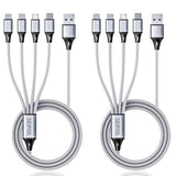 2 Pack 4 in 1 Multi Charging Cable 4FT 3A Fast Charging Nylon Braided Universal Charger Cord for iPhone Samsung Android