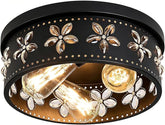 12.6 Inch Black Crystal Flush Mount Ceiling Light 3 Light Farmhouse Fixture