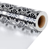 Reversible Foil Wrapping Paper - Navy Blue Geometric & Silver Design, 17 Inch X 33 Feet Art Deco Metallic Gift Wrap For Birthday, Graduation, Father'S Day, Weddings & More