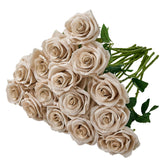 15Pcs Fake Roses Artificial Silk Flowers Nude Faux Rose Flower Long Stems Bouquet For Arrangement Wedding Centerpiece Party Home Kitchen Decor (Vase Is Not Invluded)