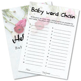 Baby Shower Word Chain Trivia Game Cards - 30 Players Snow Rose, Minimalist Party Game, Instant Fun With Answer Keys, Family & Friend Activity, 5X7 Inch (Word Chain)