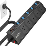Power Strip Surge Protector 5 Outlets 4 USB Ports PD20W 10FT Extension Cord Black