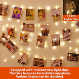 40FT Photo Clip Fairy Lights 120 LED Warm White String Lights with 52 Clear Clips 12 Hooks USB Powered 8 Modes Timer for Bedroom Wedding Party Decor