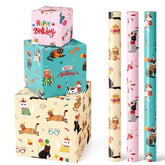Cat Wrapping Paper Rolls - 3 Rolls 17” X 120” Happy Birthday Wrapping Paper Rolls Cat Birthday Gift Wrap Paper Rolls Kitten Wrapping Paper Bday Wrap Paper With Cutting Lines