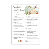 Little Pumpkin Baby Shower Game — What’S On Your Phone — Pack Of 25 — White Pumpkins Fall Baby Shower Activity — Halloween Gender Neutral Reveal Party Games G332-Phn