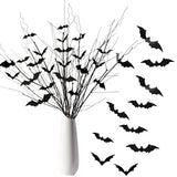 Curly Willow Branches 29.5 Inch Artificial Bendable Stems Black Branches With 36Pcs Halloween Bat Stickers For Halloween Wreath Home Party Decorations