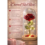 Eternal Red Rose In Glass Dome With Led Lights – Light Up Artificial Rose Décor – Romantic Gift For Women With Gift Box For Anniversary, Birthday, Valentine’S Day, Or Holiday Season