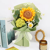 Handmade Crochet Sunflowers Rose Daisy As A Gift For Lover, Family,Friends. Crochet Bouquet, Crocheted Yarn Flowers, Artificial Flower Finished Bouquet (Yellow&Brown)