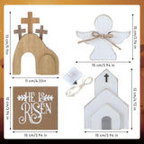 4 Pcs Easter Tiered Tray Decor He Is Risen Tiered Tray Decorations Wooden Easter Jesus Sign With Led Fairy Lights For Farmhouse Home Church Table