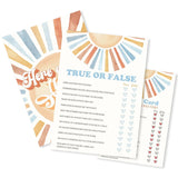 Sunshine Fill In Baby Shower Game Cards - Here Comes The Son - True Or False Game For Boys - Baby Announcement Gender Reveal Baby Shower Party Activities For New Parents To Be - A09