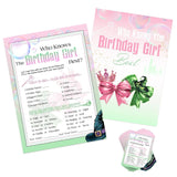 24 Pcs Who Knows The Birthday Girl Best,Witch Pink And Green Game Cards,Sweet Interactive Birthday Party Supplies