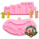 Christmas Holly Leaves Silicone Molds, Gift Box And Wreath Fondant Mold For Cake Decoration Candy Clay Crafts