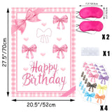 Bow Party Decorations Pin The Bow Party Game Set,Pink Bow Poster With 24 Bow Stickers For Girl Coquette Birthady Decor Classroom Game Wall Decoration