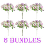 6 Pack Artificial Flowers, Fake Faux Peony Silk Hydrangea Plastic Carnations Daisy Realistic Flower Arrangements For Wedding Decoration Table Centerpieces, For Home Office Party Decor (Purple)