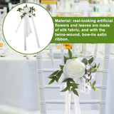 Fqqwee 6Pcs Wedding Aisle Chair Decorations White Rose Floral Wedding Chair Back Flowers With Leaves And Ribbons Church Chair Bench Pew Flowers For Wedding Ceremony Decor …, 10.11X10.62 Inch