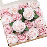 Artificial Flowers 16Pcs Blush Pink Silk Roses With Stems Real Look, 3.5" Fake Ombre Slate Pink Vendela Roses Bulk For Diy Wedding Bouquets Centerpieces Party Baby Shower Home Decoration