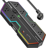 Gaming Surge Protector Power Strip 6 Outlets 4 USB Ports PD20W RGB Lighting 4000J Black