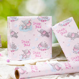 Reversible Baby Girl Wrapping Paper, 17 Inch X 33 Feet, Pink Elephant & Pink Quilted Diamond Design For Baby Shower, Birthday, Party,Holiday