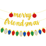 Merry Friendsmas Banner,Glitter Pre-Strung Gold Friends Themed Christmas Party Banner Garland For Friendsmas Christmas Party Decorations,Xmas Winter Holiday Decor,Indoor,Office,Fireplace,Wall