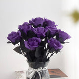10Pcs Artificial Black Rose Flowers, Single Stem Fake Silk Flowers Bridal Wedding Bouquet (Purple/10Pcs)