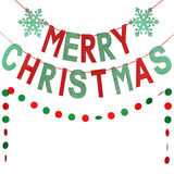 Red And Green Merry Christmas Banner Merry Christmas Garland Banner, Christmas Party Banner Merry Xmas Banner For Xmas Holiday Fireplace Mantle Home Decor